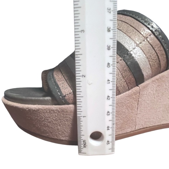 Luca Lenore Leather Platform Wedge Sandal Slide Striped Vamp Women’s Sz 7.5 - Picture 12 of 13